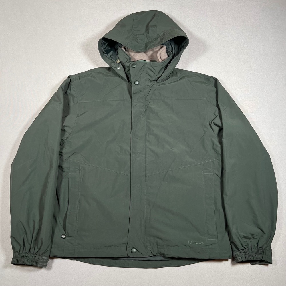 LL Bean 3 in 1 Jacket Green Fleece Lined Hooded Full Zip Medium Outdoor 0BCY9